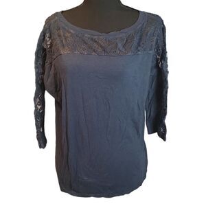 Alise Navy Blue Lace Top Small